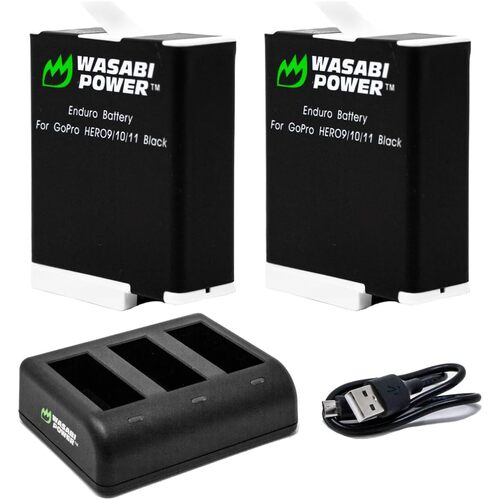 Wasabi Power Cold Weather Batteries (2-Pack + USB Triple Charger) for GoPro HERO12/11 Black/10/9