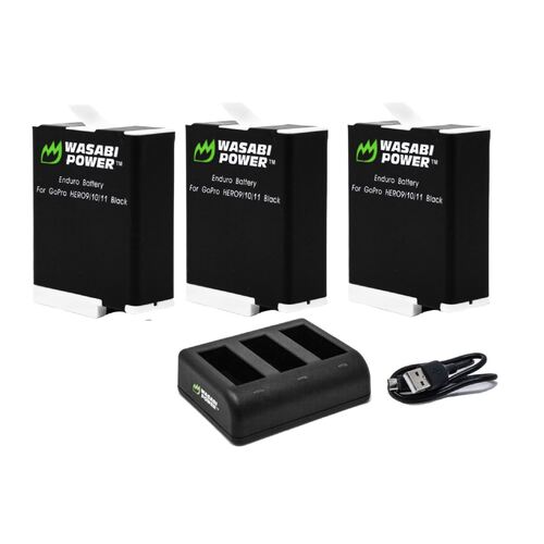 Wasabi Power Cold Weather Batteries (3-Pack + USB Triple Charger) for GoPro HERO12/11 Black/10/9